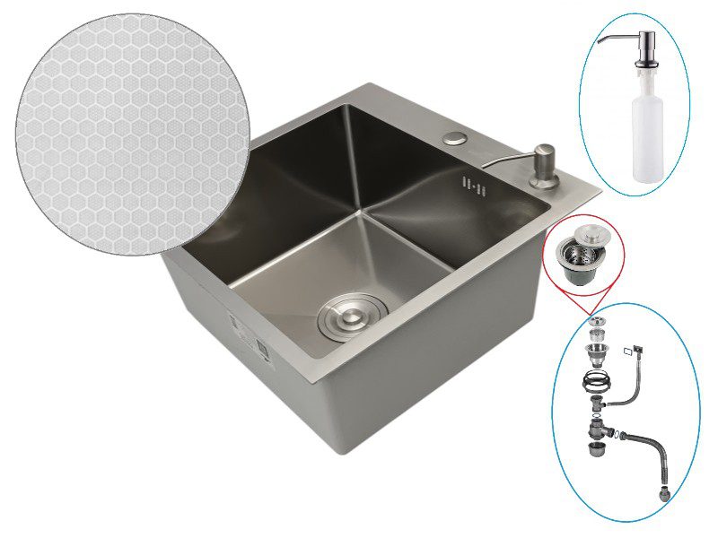 Кухонная мойка с сифоном и дозатором WISENT W35050D/3 (сатин/декор) — изображение 2