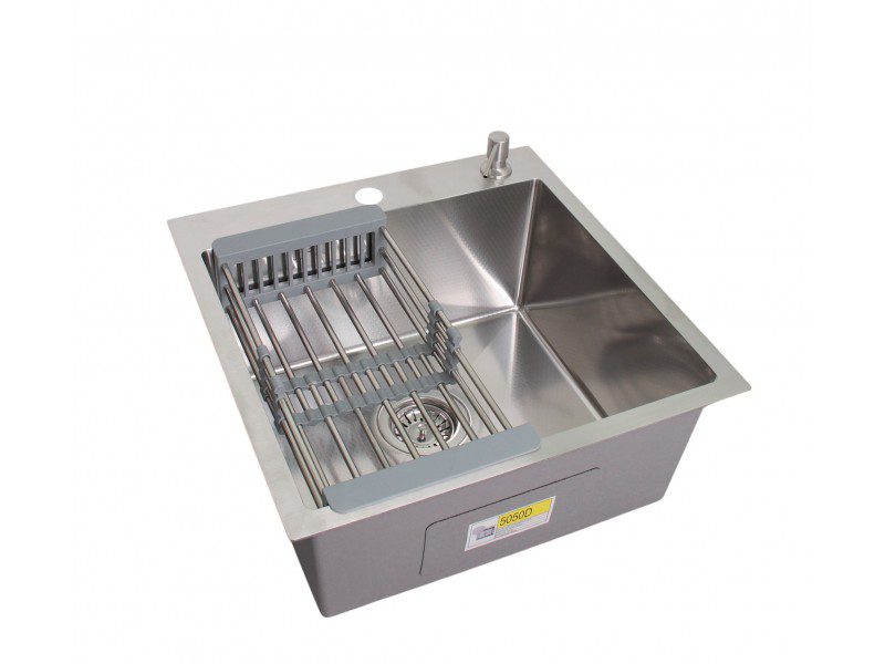 Кухонная мойка с сифоном, дозатором и коландером WISENT W35050D/4 (сатин/матовая)