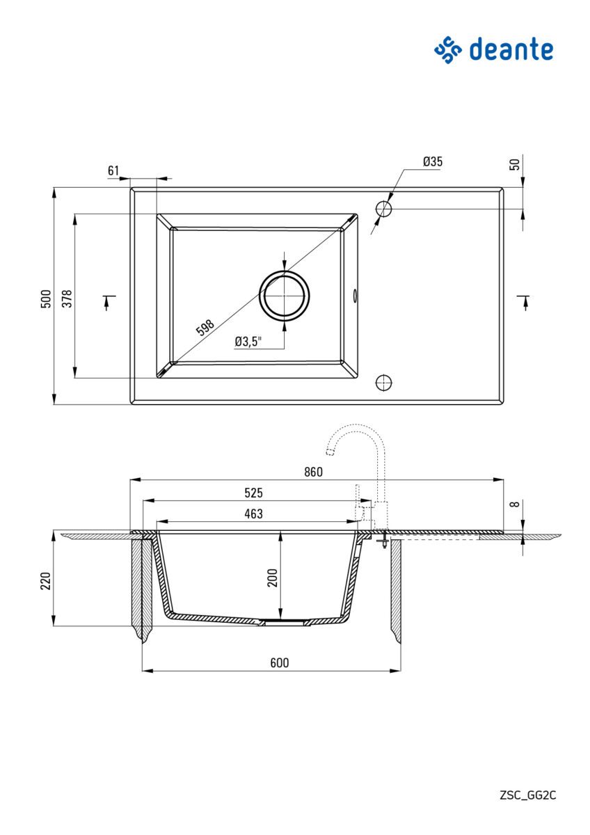 Кухонная мойка DEANTE CAPELLA ZSC GB2C, стекло+гранит, 86x50 см — изображение 2