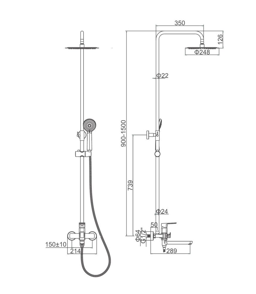 Душевая система Ledeme L2480D, оружейная сталь — изображение 2