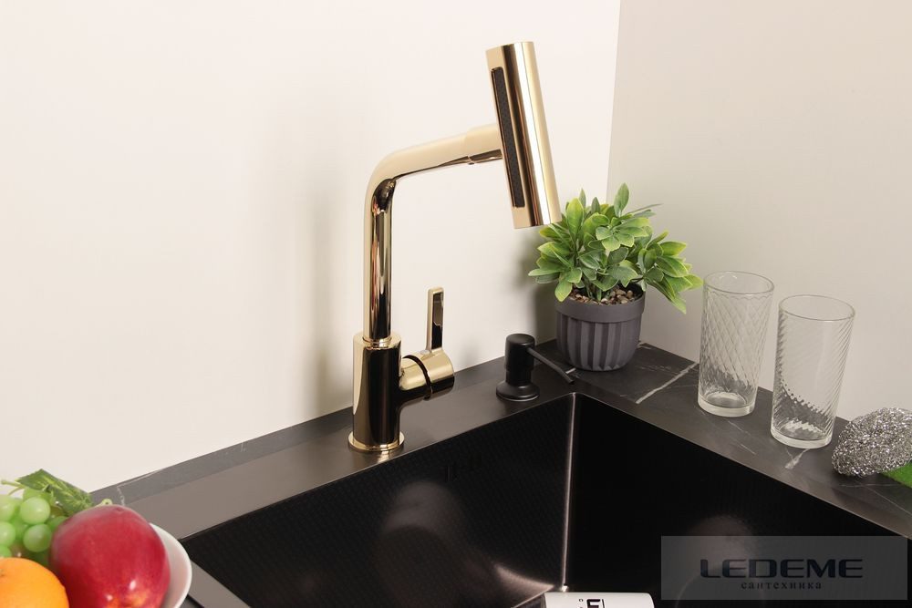 Многофункциональный смеситель для кухни Ledeme L4099G-4, золото — изображение 3