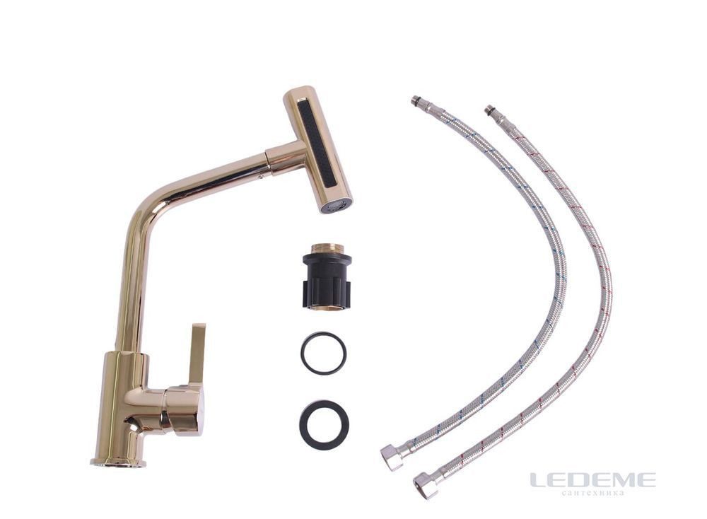 Многофункциональный смеситель для кухни Ledeme L4099G-4, золото — изображение 6