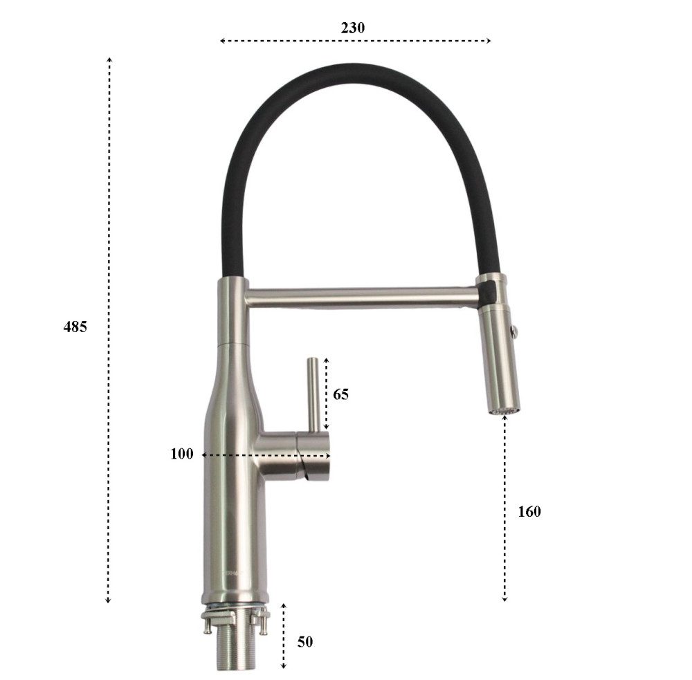 Смеситель для кухни с гибким изливом GERHANS K14293A-2, сатин/чёрный — изображение 2