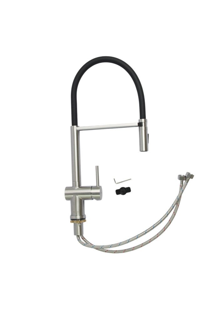 Смеситель для кухни с гибким изливом GERHANS K14290A-2, сатин/чёрный — изображение 5