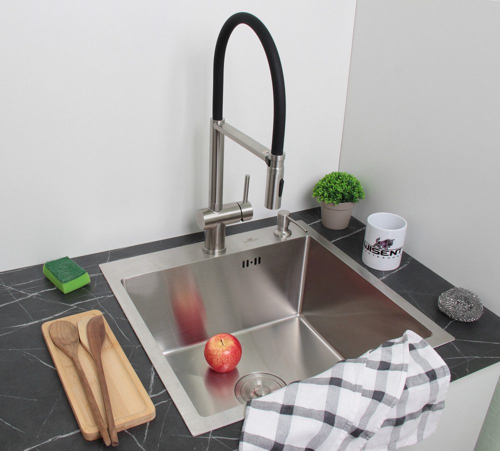 Смеситель для кухни с гибким изливом GERHANS K14290A-2, сатин/чёрный — изображение 2