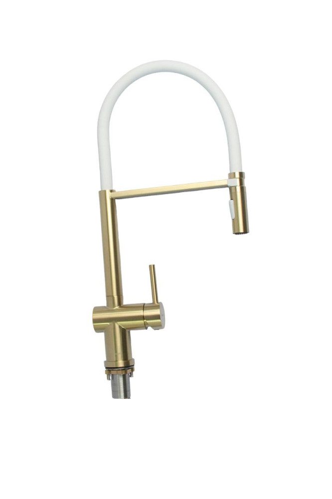 Смеситель для кухни с гибким изливом GERHANS K14290Y-3, золотой сатин/белый — изображение 3
