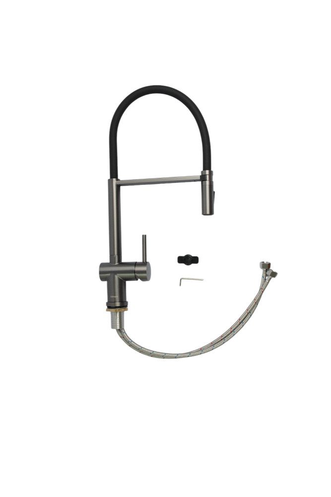 Смеситель для кухни с гибким изливом GERHANS K14290D-2, оружейная сталь/чёрный — изображение 5
