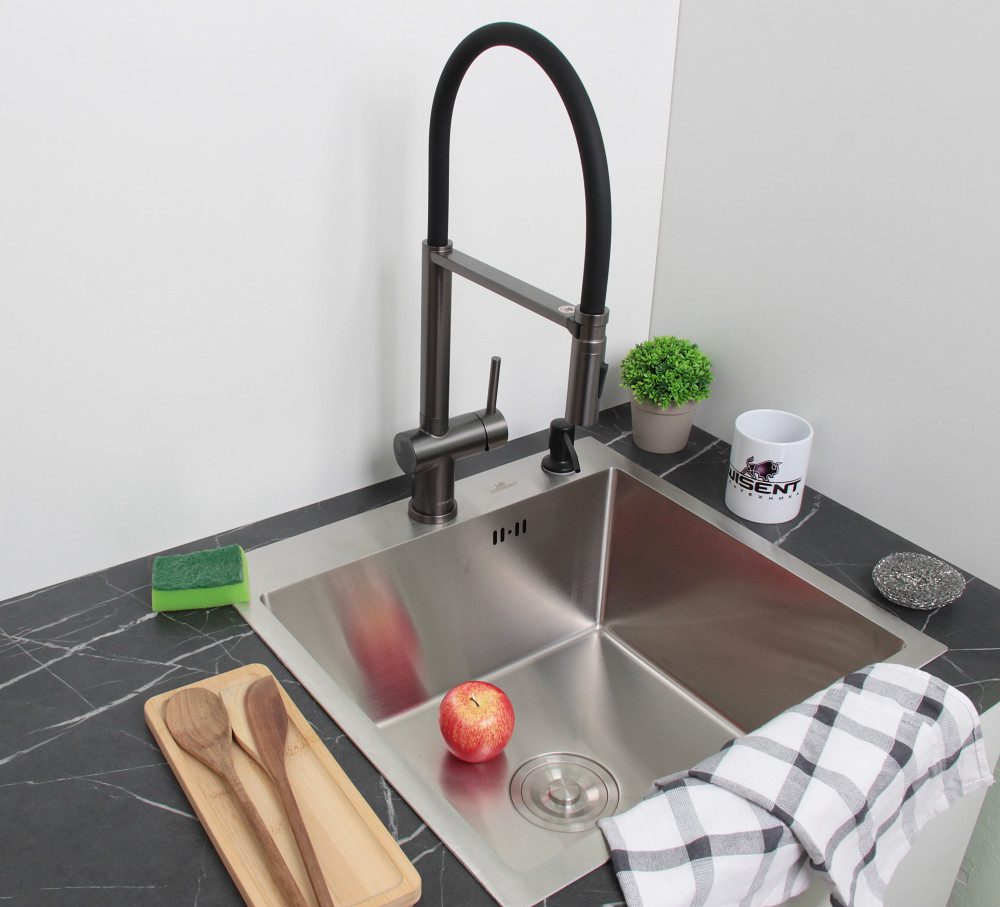 Смеситель для кухни с гибким изливом GERHANS K14290D-2, оружейная сталь/чёрный — изображение 2