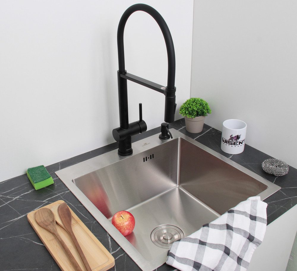 Смеситель для кухни с гибким изливом GERHANS K14290B-2, чёрный/чёрный — изображение 2