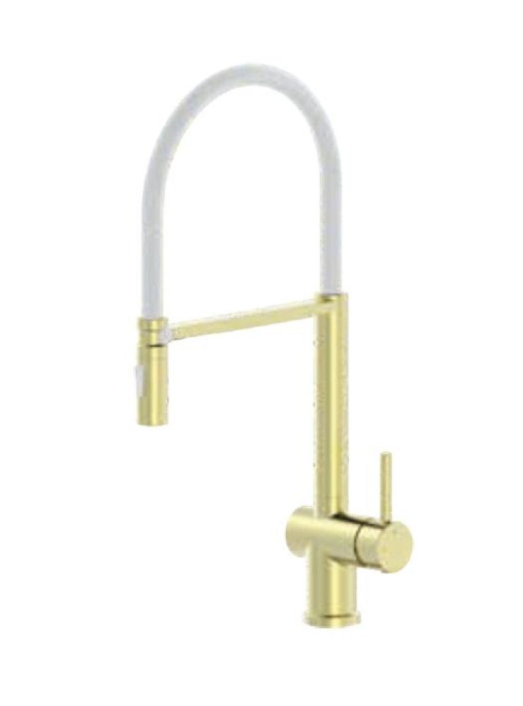 Смеситель для кухни с гибким изливом GERHANS K14290Y-3, золотой сатин/белый