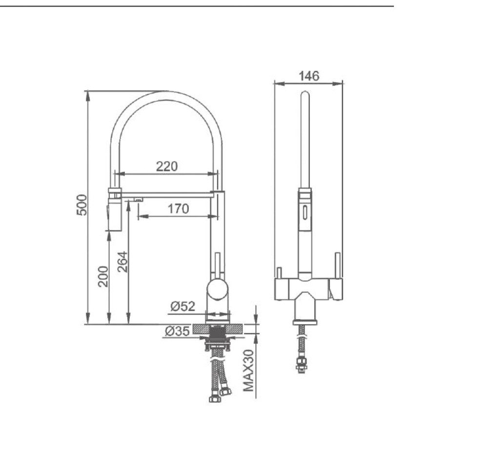 Смеситель для кухни под фильтр GERHANS K14390A-2, сатин/чёрный — изображение 2