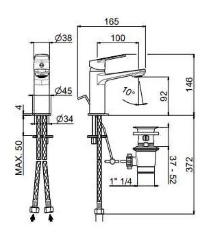 Смеситель для умывальника Kerama Marazzi NOTA с донным клапаном, 3/8, 33010KM.21.018 — изображение 2