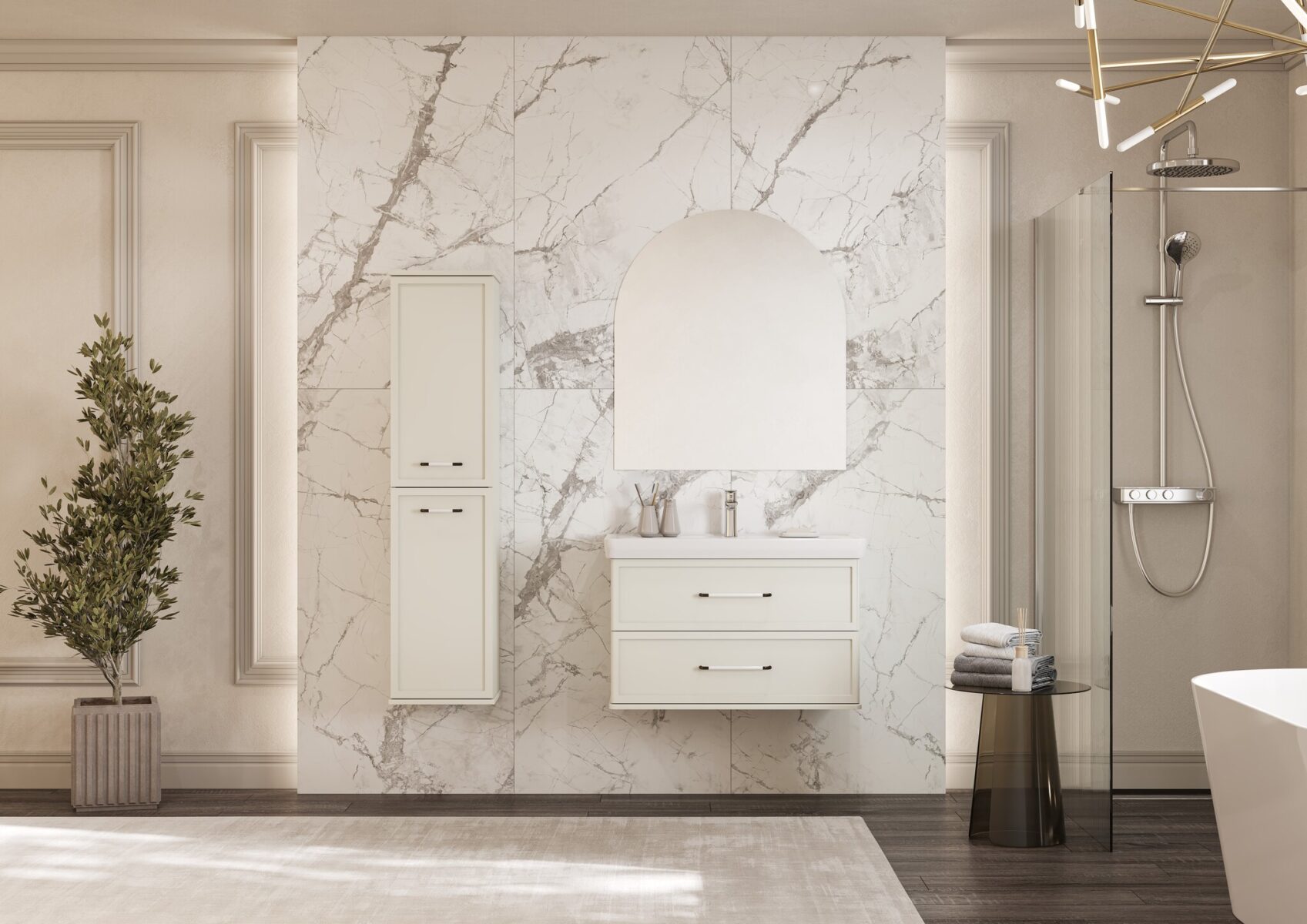 Комплект: тумба в ванную Aquaton Нео-Классика 85 под умывальник Santek Нео Классик 85, белый камень, 1A2863V0NCTG0 — изображение 7