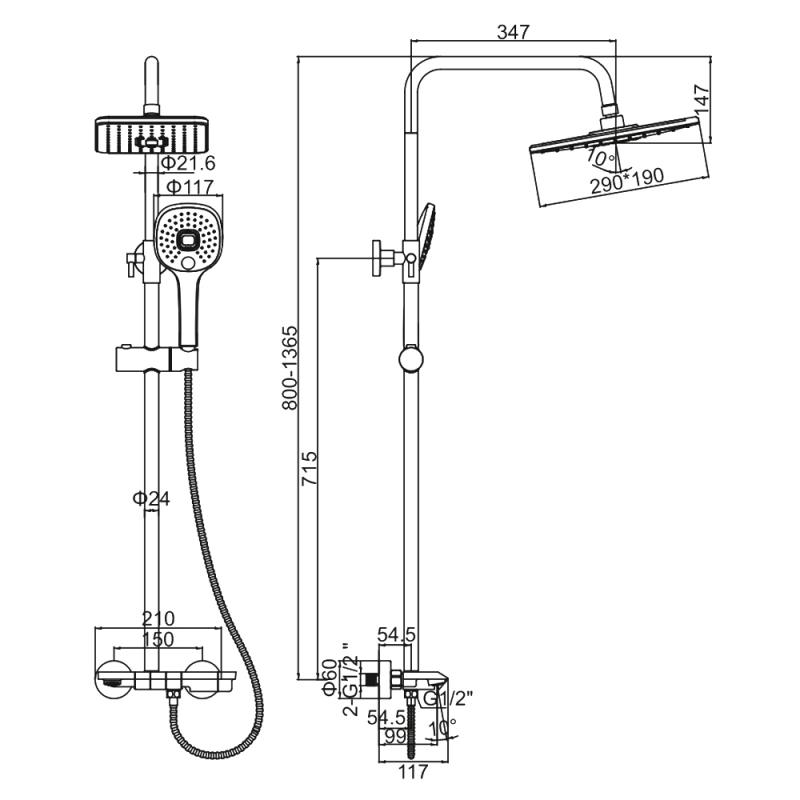 Душевая система Ledeme L2418D, оружейная сталь — изображение 2