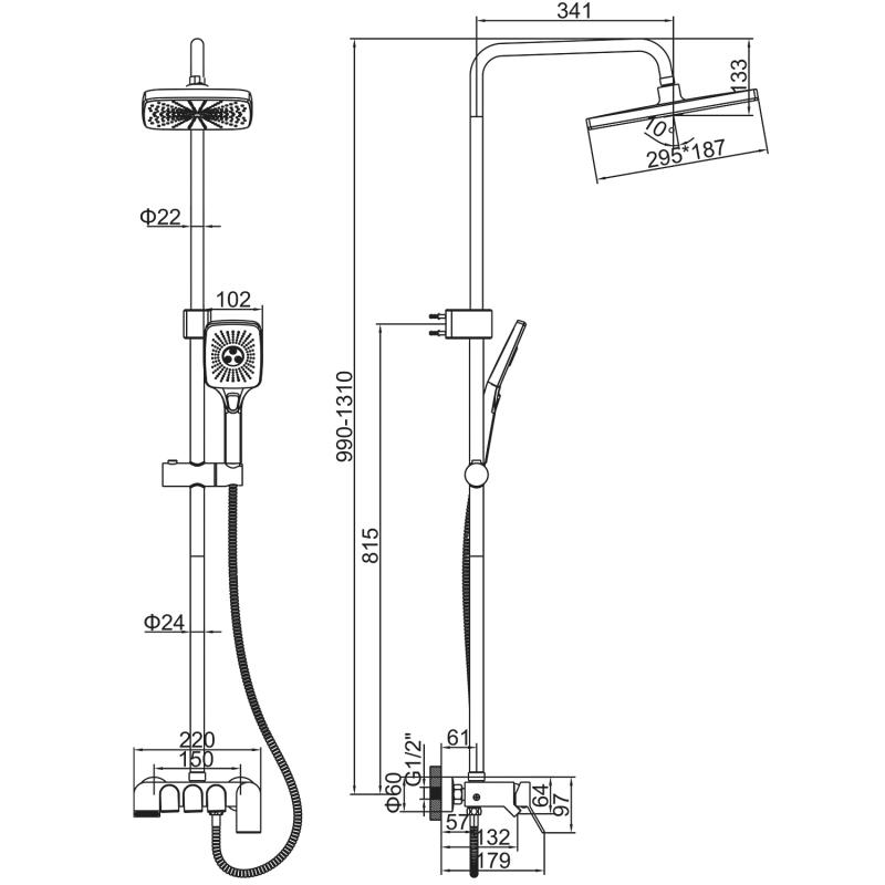 Душевая система Ledeme L2425B, чёрный — изображение 2