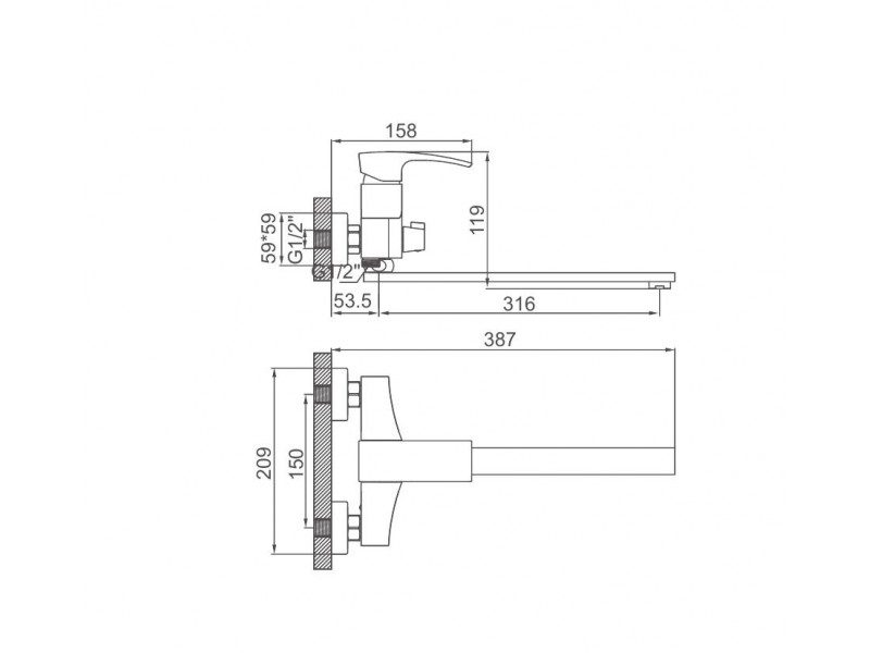 Смеситель для ванны GERHANS K13114D, излив переключатель на лейку, оружейная сталь — изображение 2