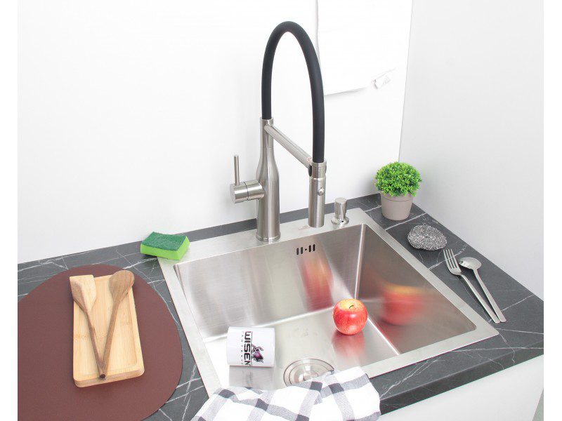 Смеситель для кухни с гибким изливом GERHANS K14293A-2, сатин/чёрный — изображение 4