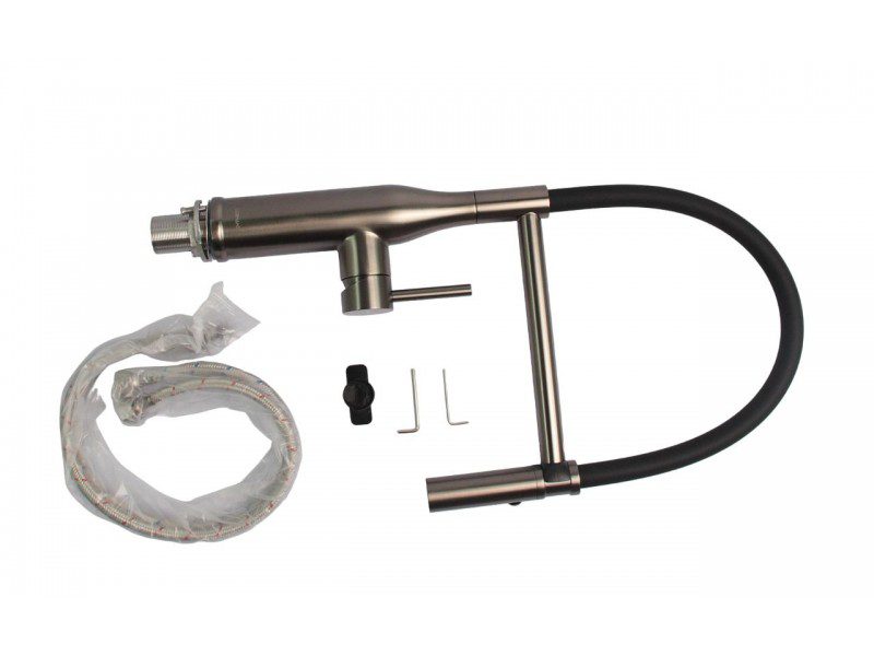 Смеситель для кухни с гибким изливом GERHANS K14293D-2, оружейная сталь/чёрный — изображение 5