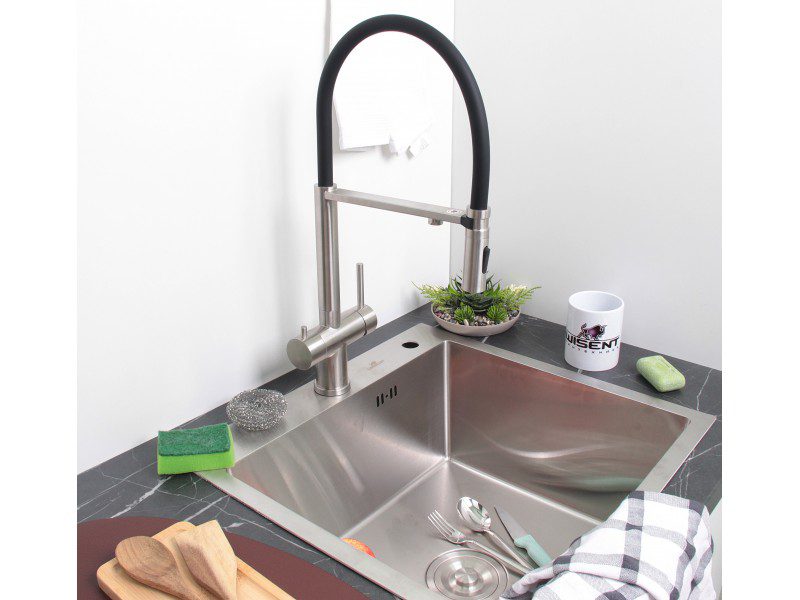 Смеситель для кухни под фильтр GERHANS K14390A-2, сатин/чёрный — изображение 6