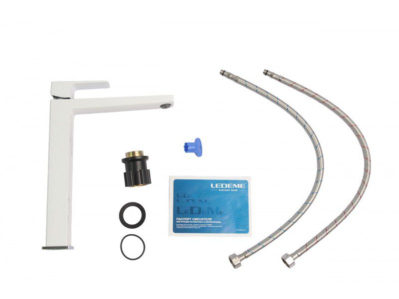 Смеситель для умывальника Ledeme L1173W, высокий, белый — изображение 6