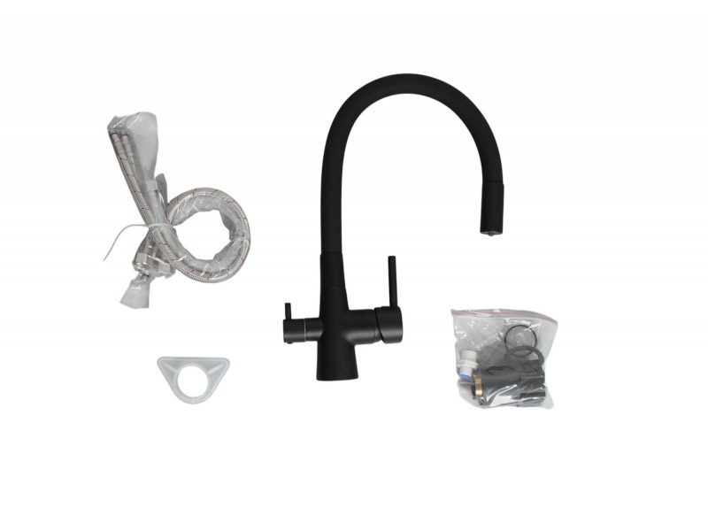 Смеситель для кухни под фильтр Ledeme L4955B-2, чёрный/чёрный — изображение 3