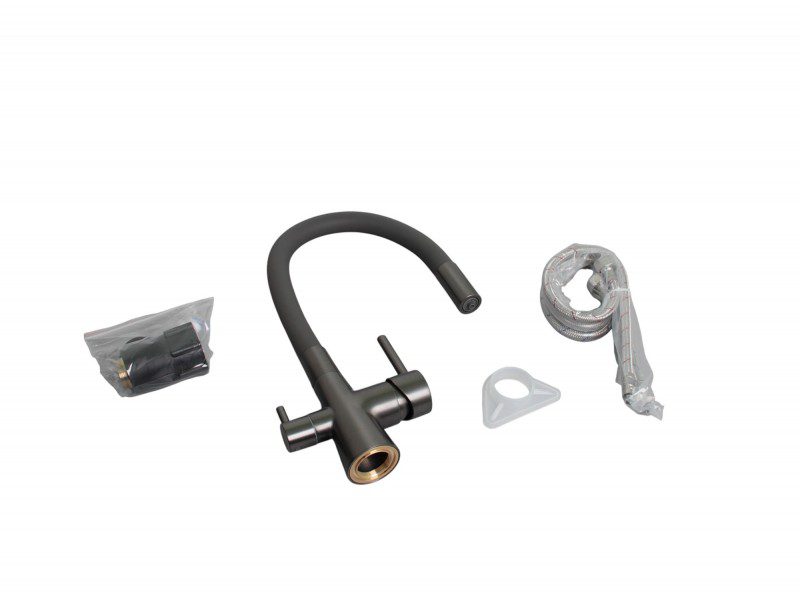 Смеситель для кухни под фильтр Ledeme L4955D-12, оружейная сталь/чёрный — изображение 5