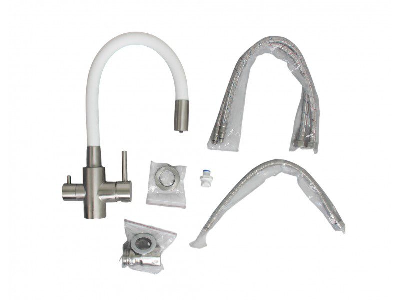 Смеситель для кухни под фильтр Ledeme L74255-3, нержавеющая сталь/белый — изображение 5