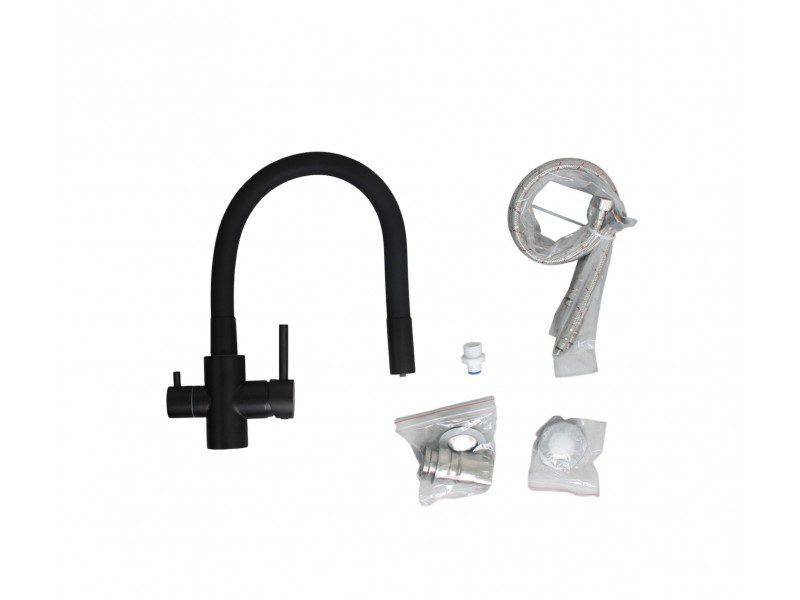 Смеситель для кухни под фильтр Ledeme L74255B-2, чёрный/чёрный — изображение 4