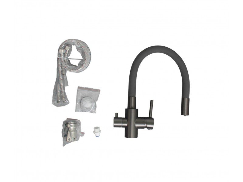 Смеситель для кухни под фильтр Ledeme L74255D-12, оружейная сталь/серый — изображение 4