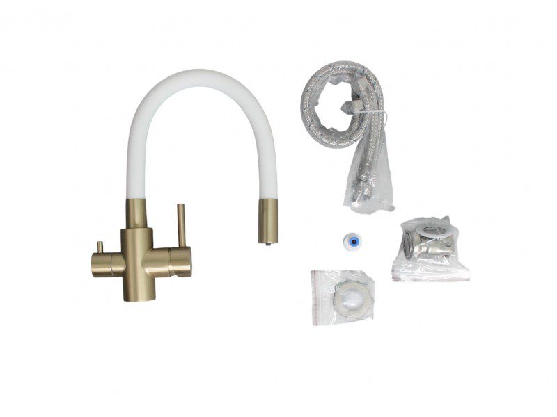 Смеситель для кухни под фильтр Ledeme L74255Y-3, золото/белый — изображение 4