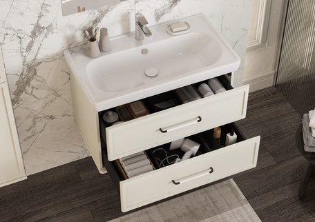 Комплект: тумба в ванную Aquaton Нео-Классика 85 под умывальник Santek Нео Классик 85, белый камень, 1A2863V0NCTG0 — изображение 6