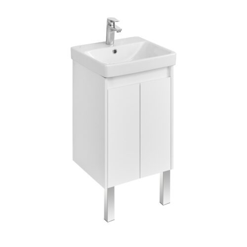 Комплект: тумба в ванную Aquaton Сканди Doors 45 под умывальник Santek Адриана 45 белый матовый/глянец, 1A2787K0SD010