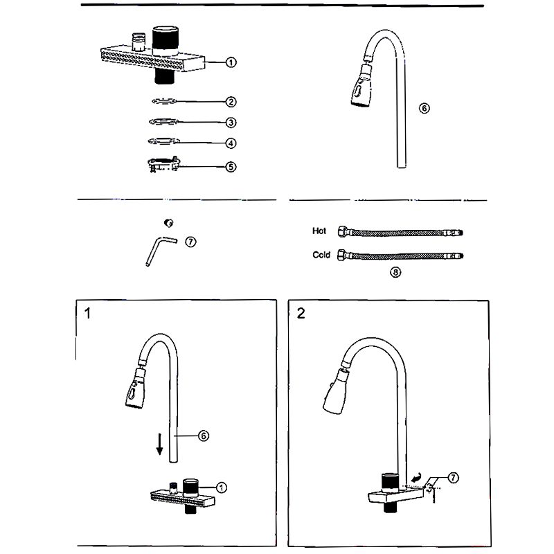 Встраиваемый смеситель для кухни с выдвижным изливом Ledeme L74198B, чёрный — изображение 2