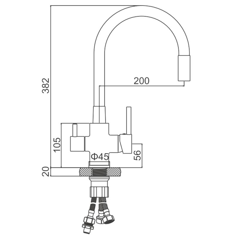 Смеситель для кухни под фильтр Ledeme L74255D-12, оружейная сталь/серый — изображение 2