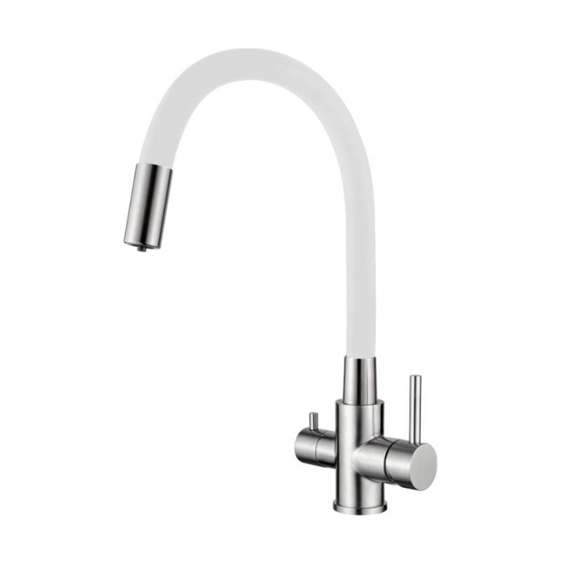 Смеситель для кухни под фильтр Ledeme L74255-3, нержавеющая сталь/белый