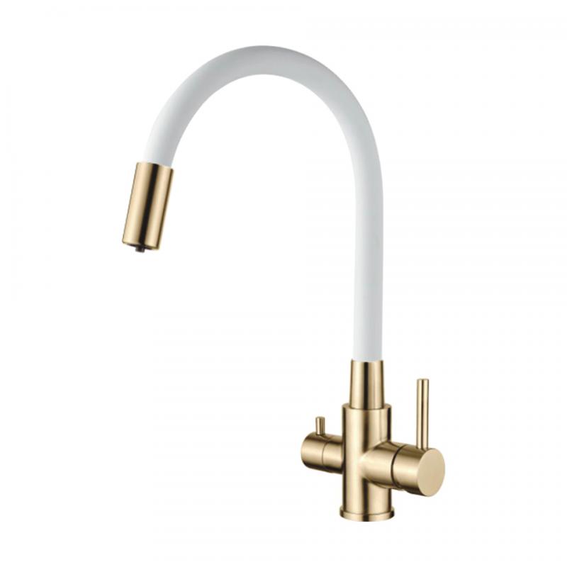 Смеситель для кухни под фильтр Ledeme L74255Y-3, золото/белый
