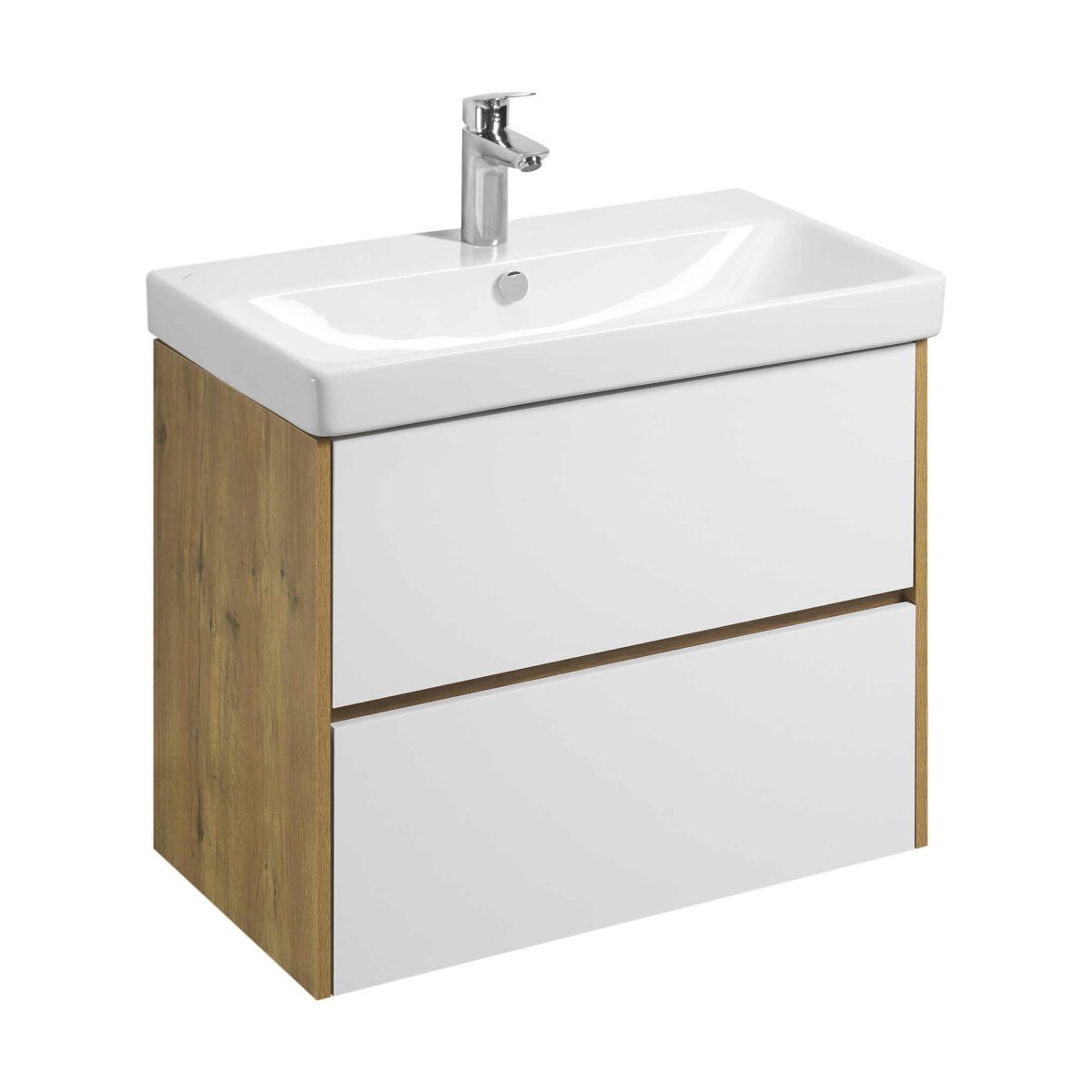 Комплект: тумба в ванную Aquaton Сканди 80 под умывальник Santek Адриана 80, белый/дуб рустикальный, 1A2830K0SDZ90