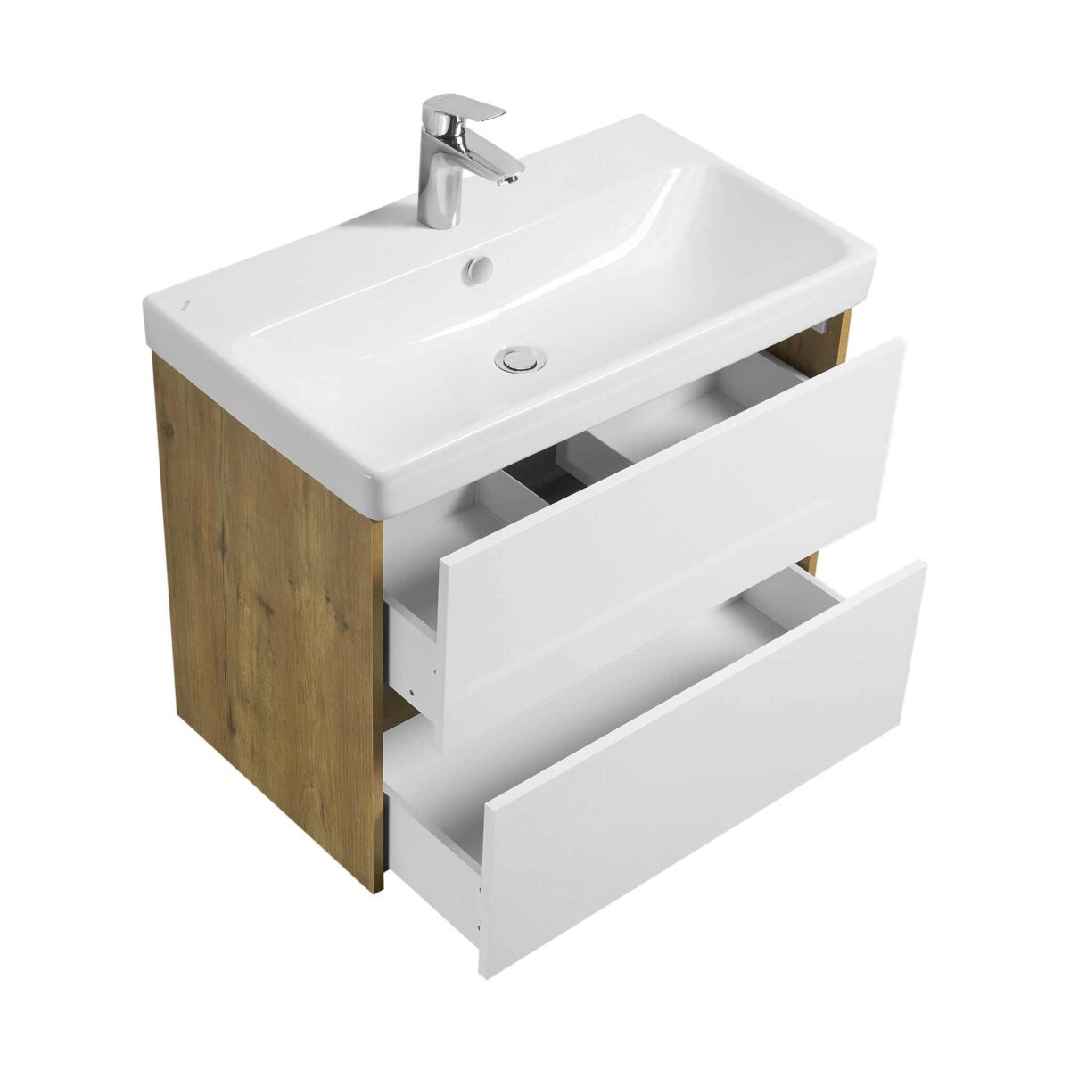 Комплект: тумба в ванную Aquaton Сканди 80 под умывальник Santek Адриана 80, белый/дуб рустикальный, 1A2830K0SDZ90 — изображение 3