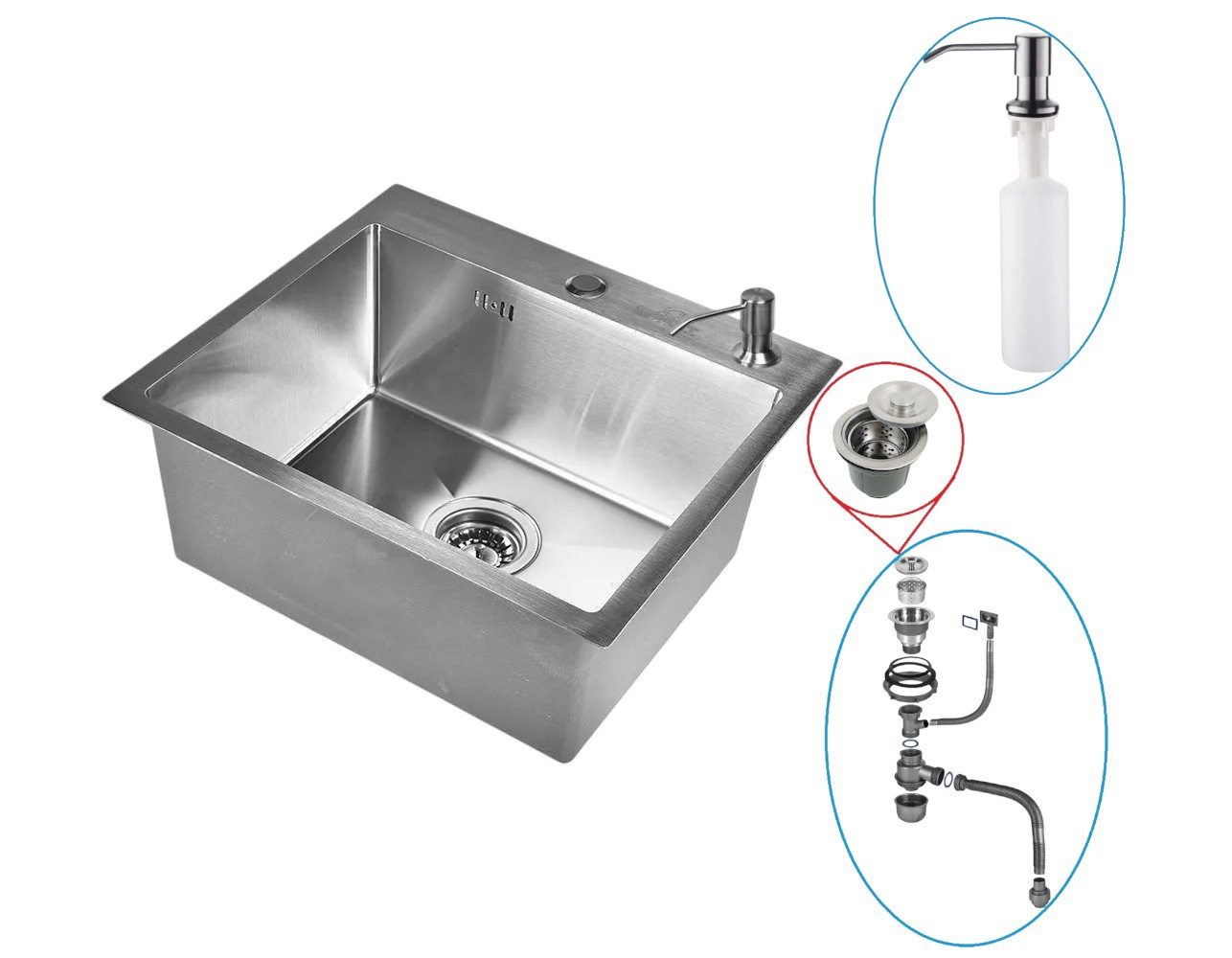 Кухонная мойка с сифоном и дозатором WISENT W35040/3 (сатин/матовая) — изображение 2