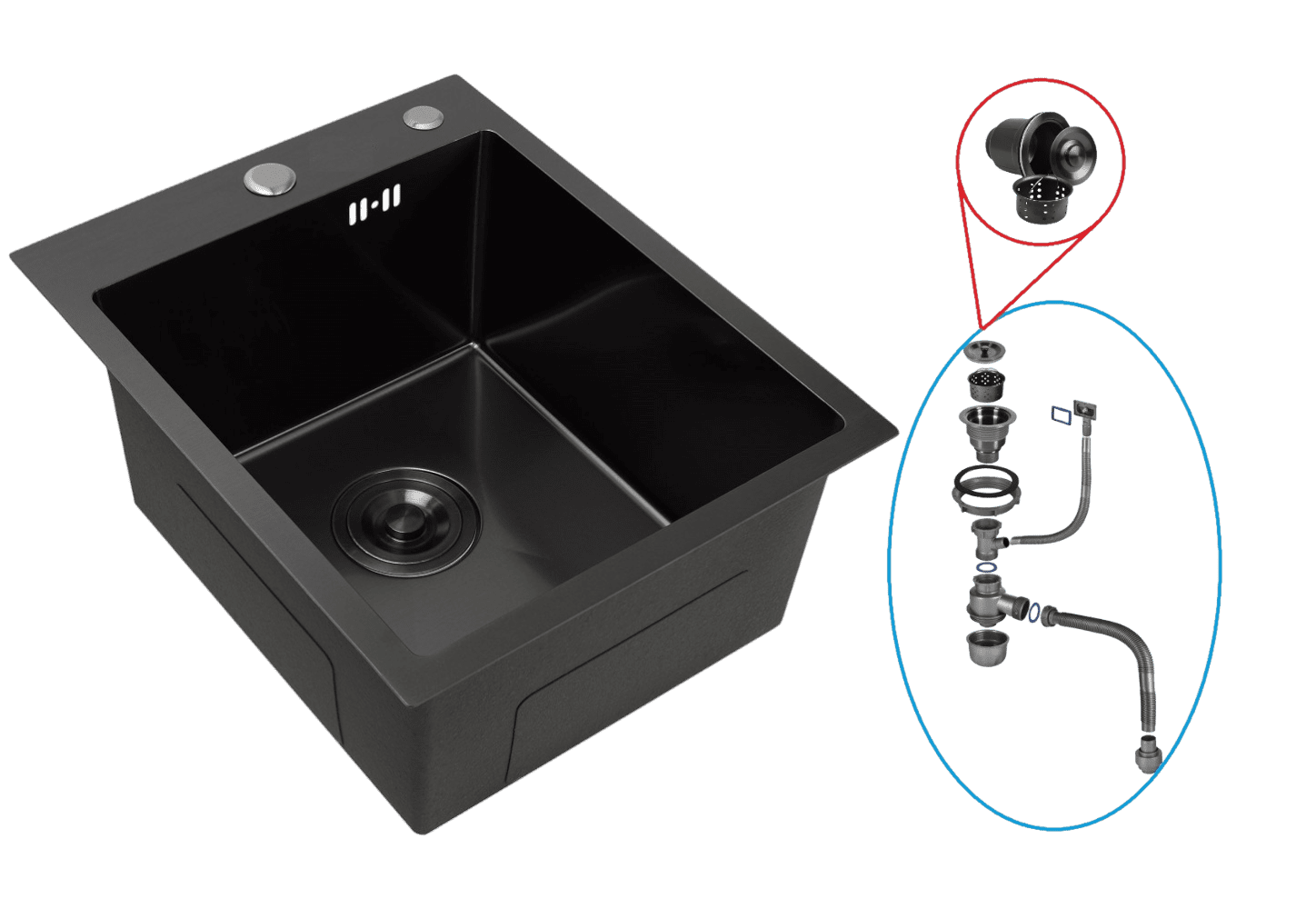 Кухонная мойка с сифоном WISENT W34050B/2 (графит/матовая) — изображение 2