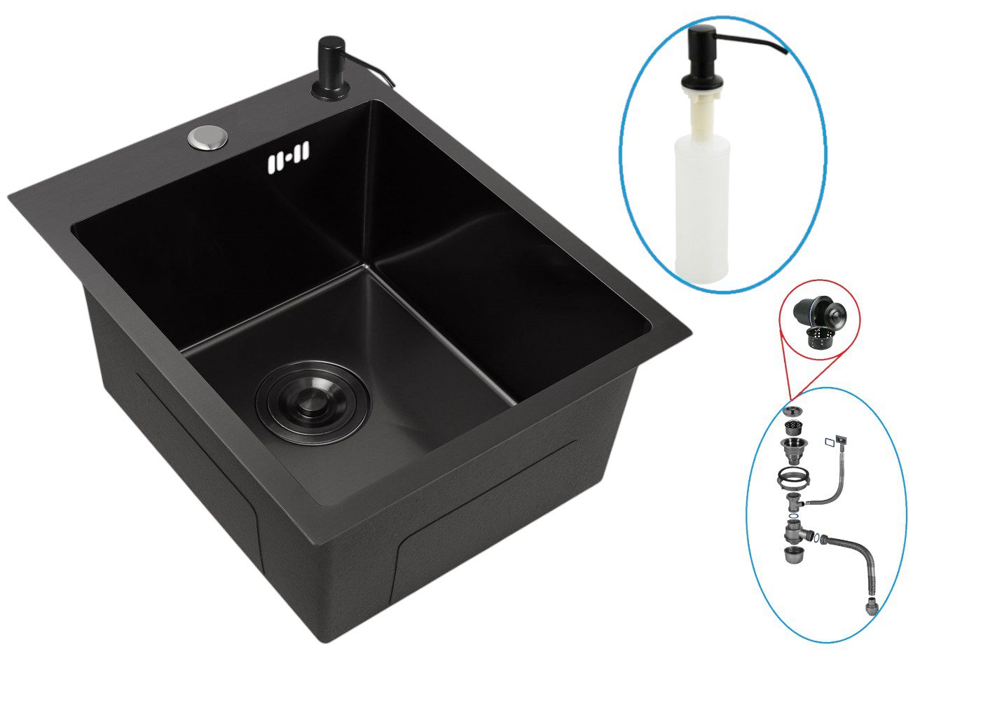Кухонная мойка с сифоном и дозатором WISENT W34050B/3 (графит/матовая) — изображение 2