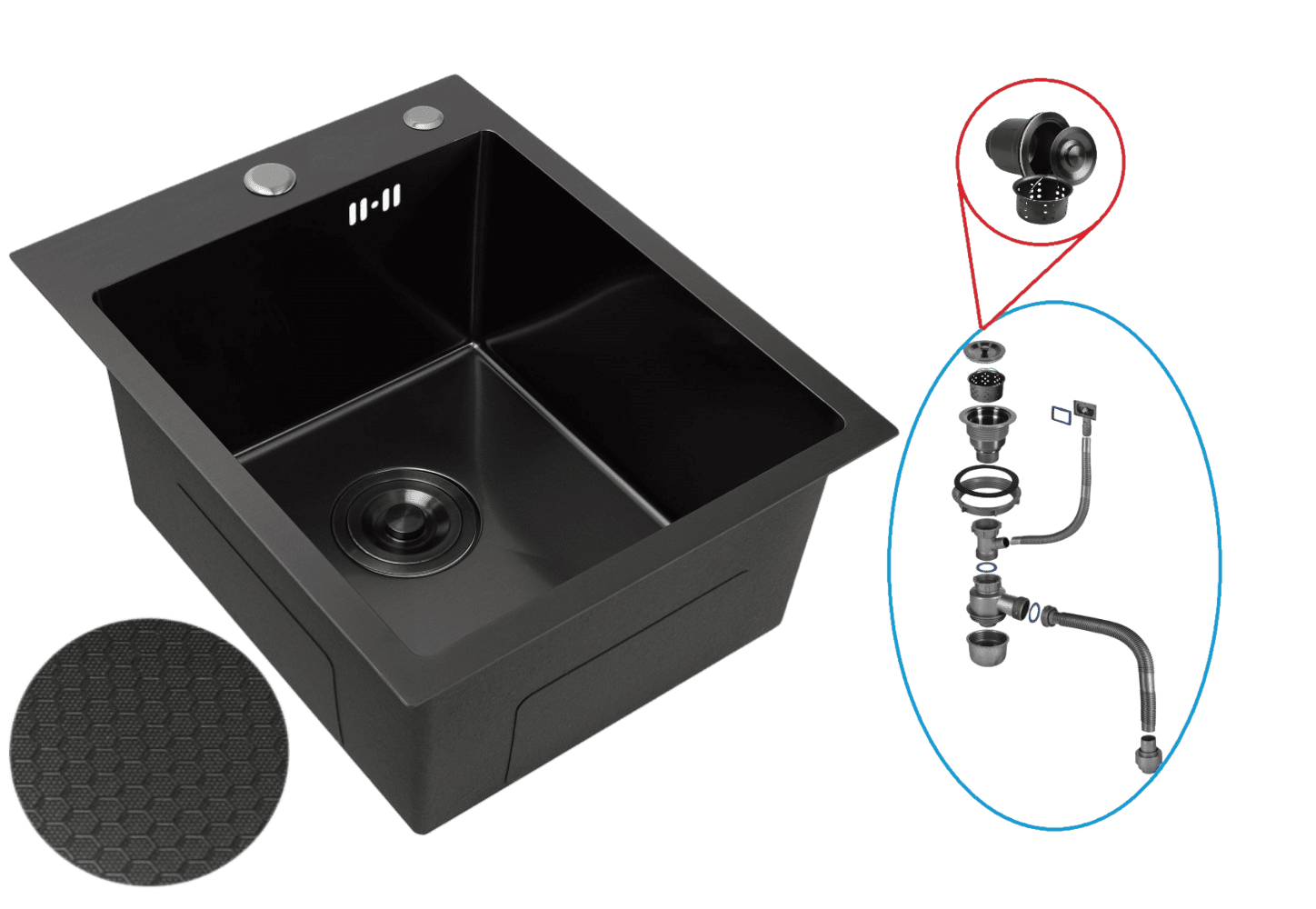 Кухонная мойка с сифоном WISENT W34050BD/2 (графит/декор) — изображение 2