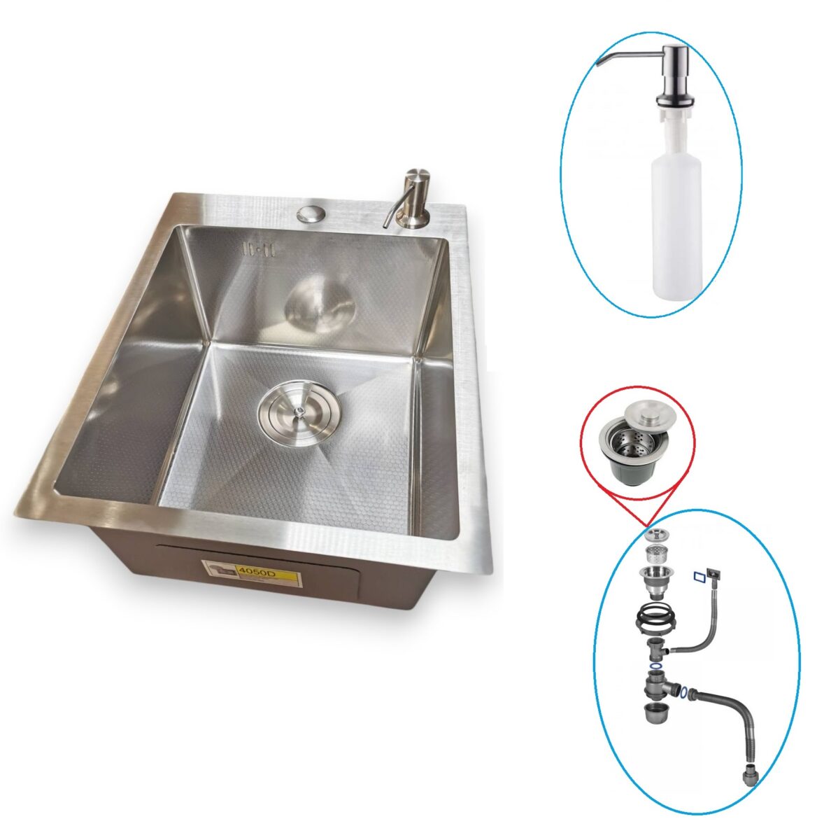 Кухонная мойка с сифоном и дозатором WISENT W34050D/3 (сатин/декор) — изображение 9