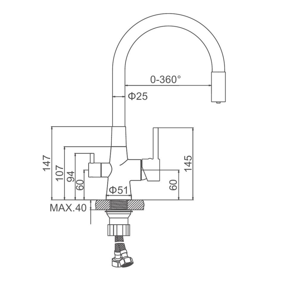 Смеситель для кухни под фильтр Ledeme L4955-2, хром/чёрный — изображение 3