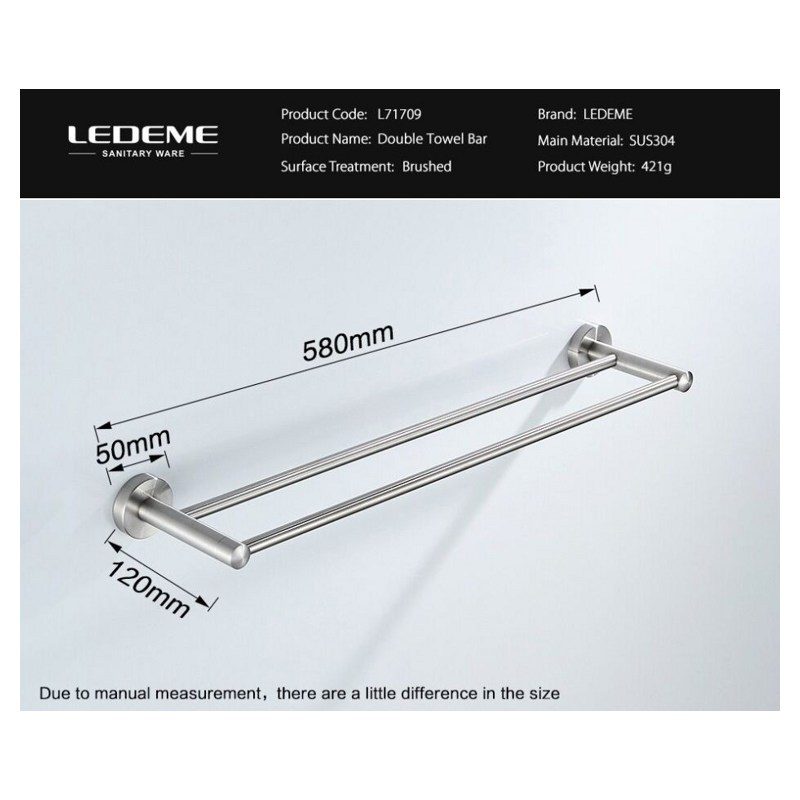 Держатель полотенец Ledeme L71709, рейлинг двойной 60 см — изображение 4