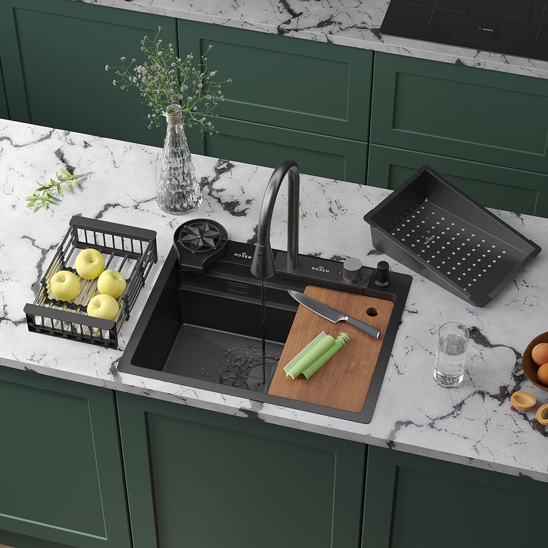 Многофункциональная кухонная мойка Roxen Stage Plus 560250-60-BS графит/декорированная — изображение 5