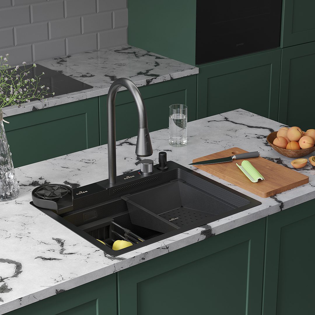 Многофункциональная кухонная мойка Roxen Stage Plus 560250-60-BS графит/декорированная — изображение 4