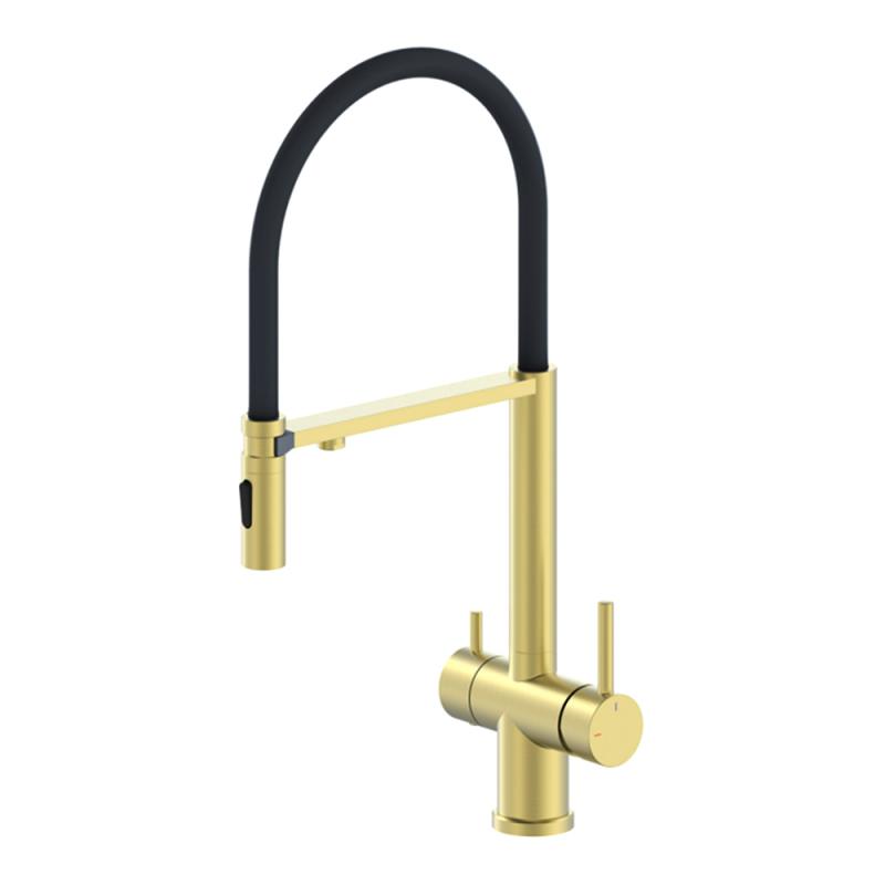 Смеситель для кухни под фильтр GERHANS K14390Y-2, золотой сатин/чёрный