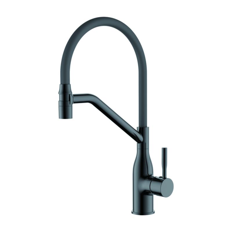 Смеситель для кухни с гибким изливом Ledeme L4798D-12, оружейная сталь/графит