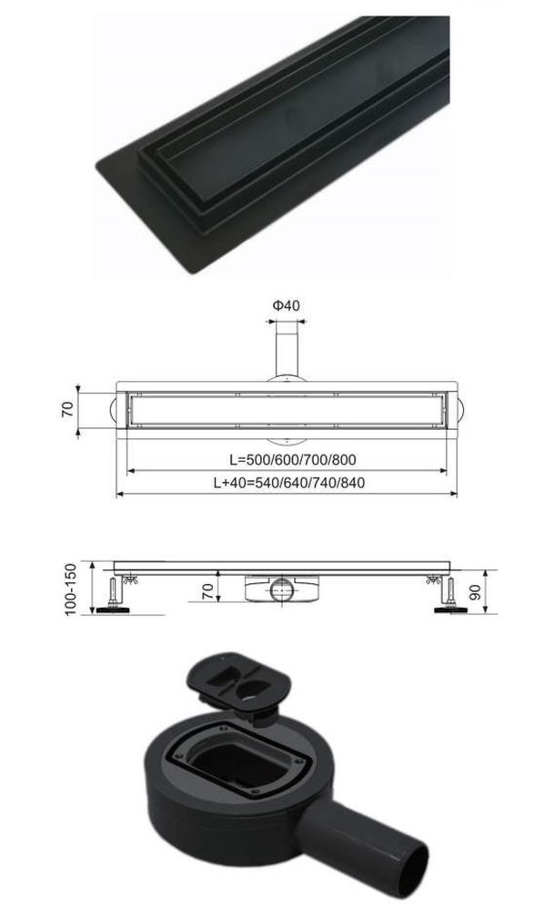 Трап для душа TIM BAD557002BK линейный, "под плитку", 70x700 мм — изображение 11